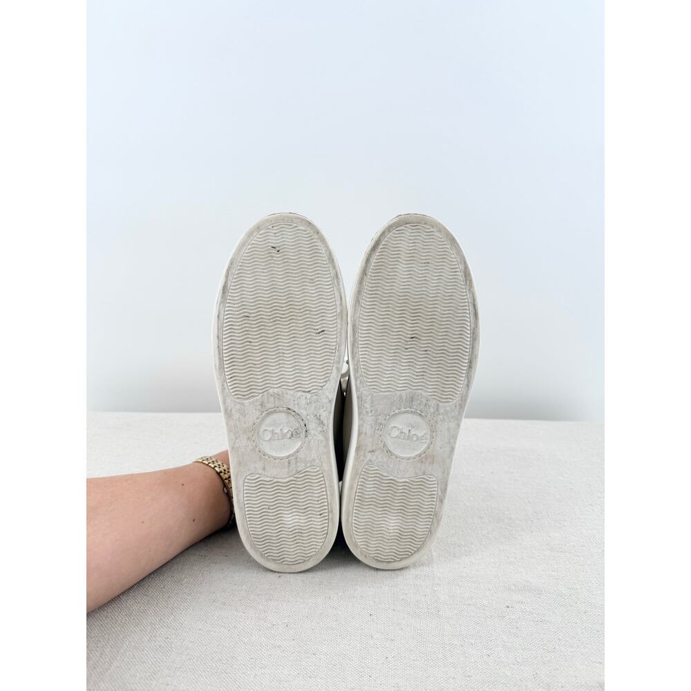 Chloe Lauren Logo Embroidery Canvas and Suede Sneakers White Women's EU 38 - Picture 10 of 11